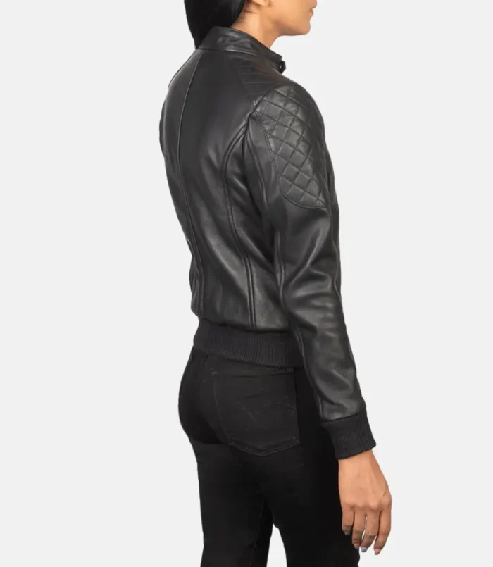 Women's Black Zenna Leather Bomber Jacket