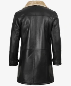 Men's Black 3/4 Length Shearling Leather Coat