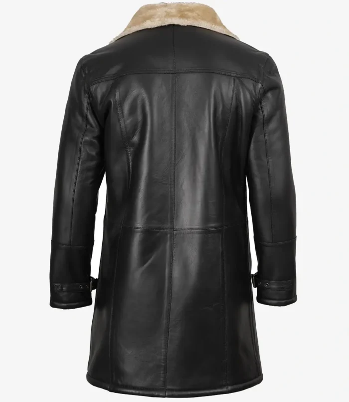 Men's Black 3/4 Length Shearling Leather Coat