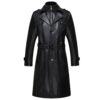 Men's Sheepskin Long Black Leather Trench Coat