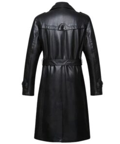 Men's Black Sheepskin Long Leather Trench Coat