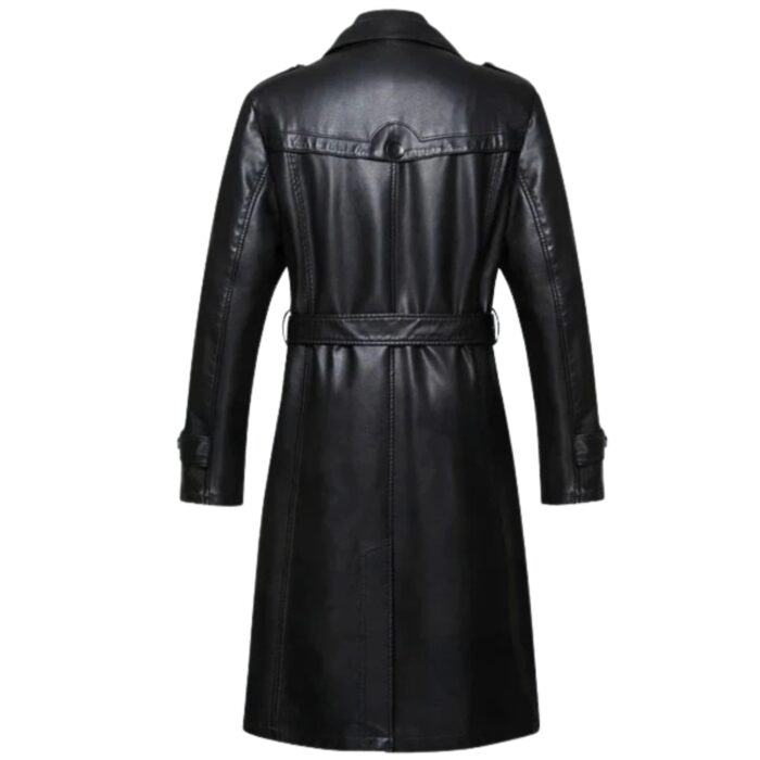 Men's Black Sheepskin Long Leather Trench Coat
