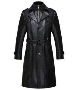 Men's Sheepskin Long Black Leather Trench Coat
