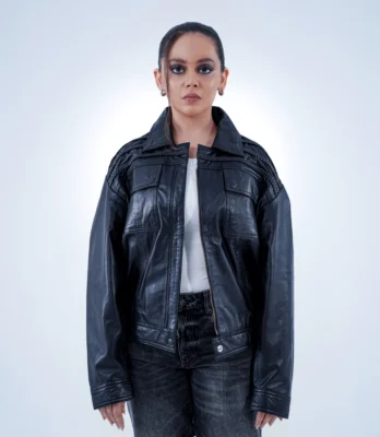 Women’s Noirtone Dropline Black Sheepskin Leather Jacket