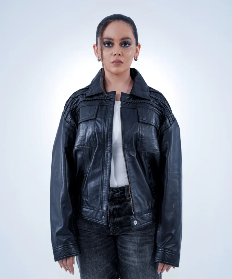 Women’s Noirtone Dropline Black Sheepskin Leather Jacket