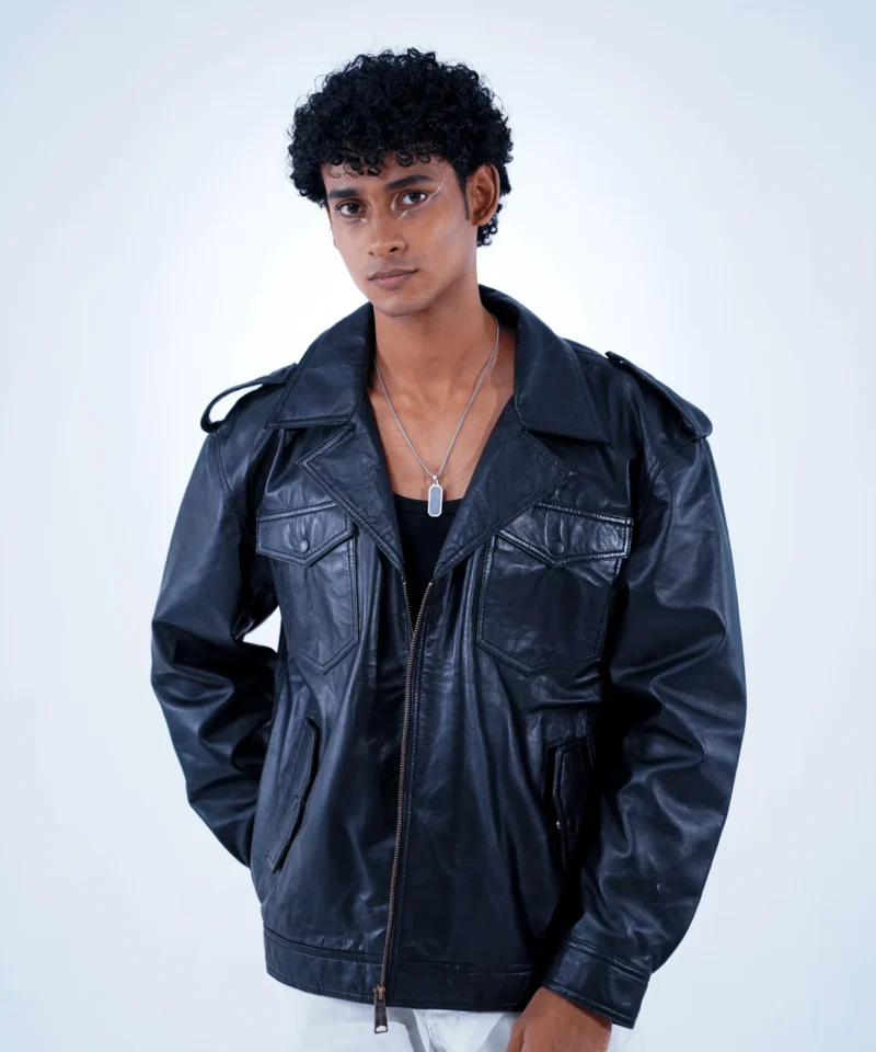 Men’s Noirtone Dropline Black Sheepskin Leather Jacket