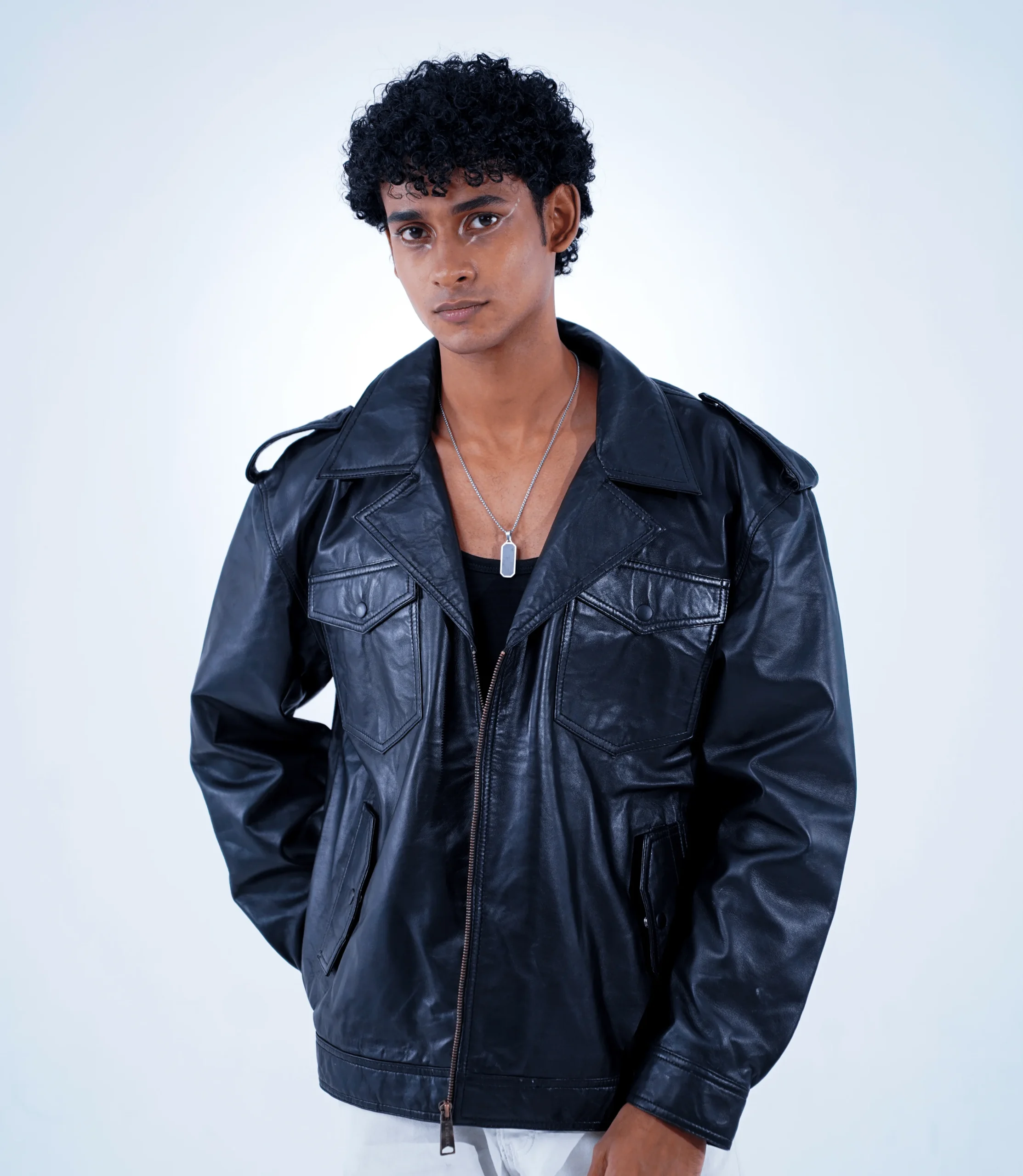 Men’s Noirtone Dropline Black Sheepskin Leather Jacket