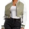 Women’s Adele Olive Green and White Leather Varsity Jacket