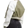 Women’s Adele Olive Green and White Leather Varsity Jacket