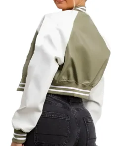 Women’s Adele Olive Green and White Leather Varsity Jacket