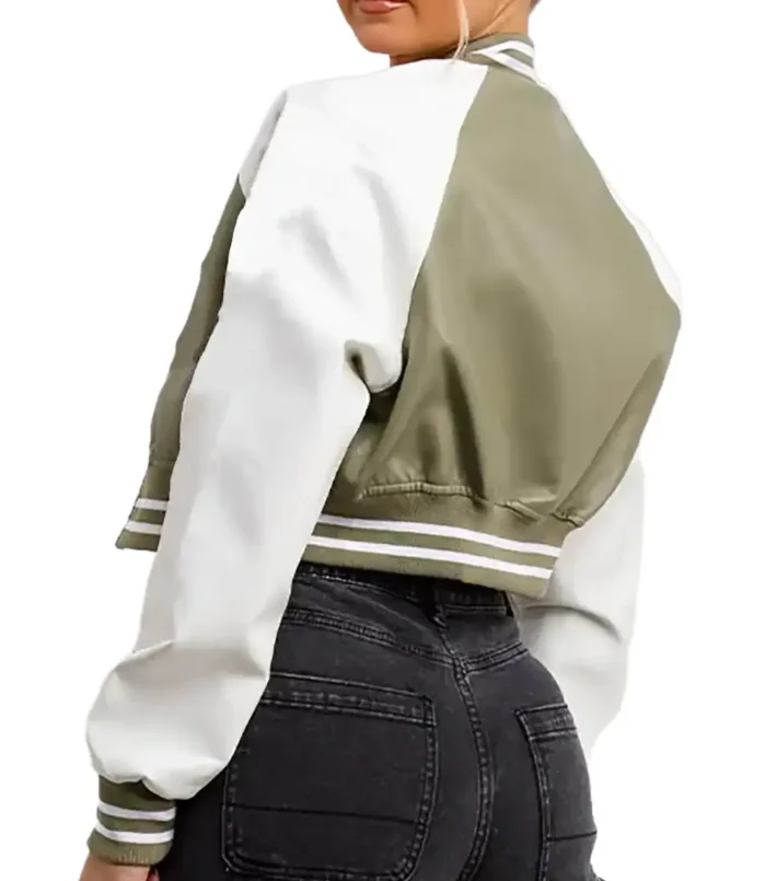Women’s Adele Olive Green and White Leather Varsity Jacket