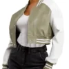 Women’s Adele Olive Green and White Leather Varsity Jacket