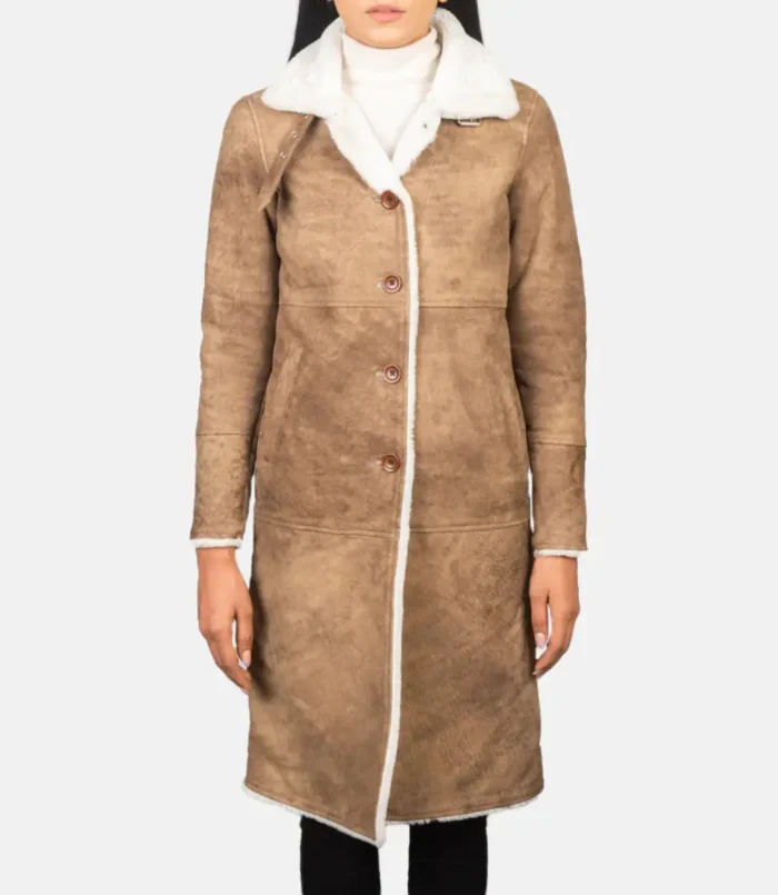Women's Alina Shearling Brown Leather Coat