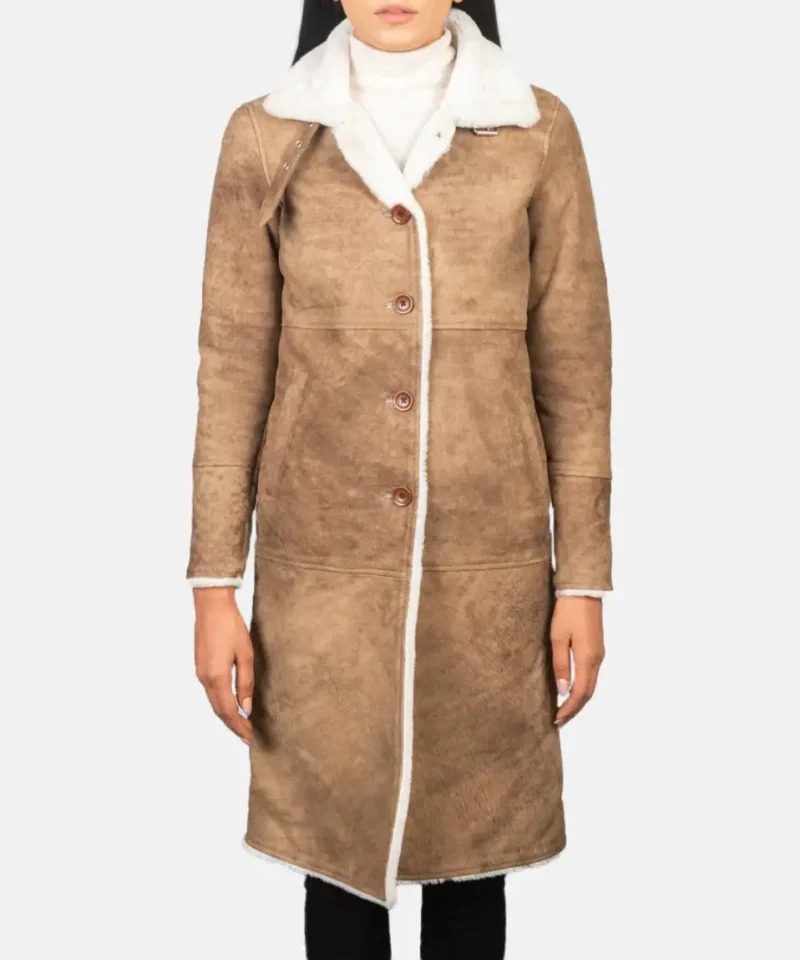 Women's Alina Shearling Brown Leather Coat