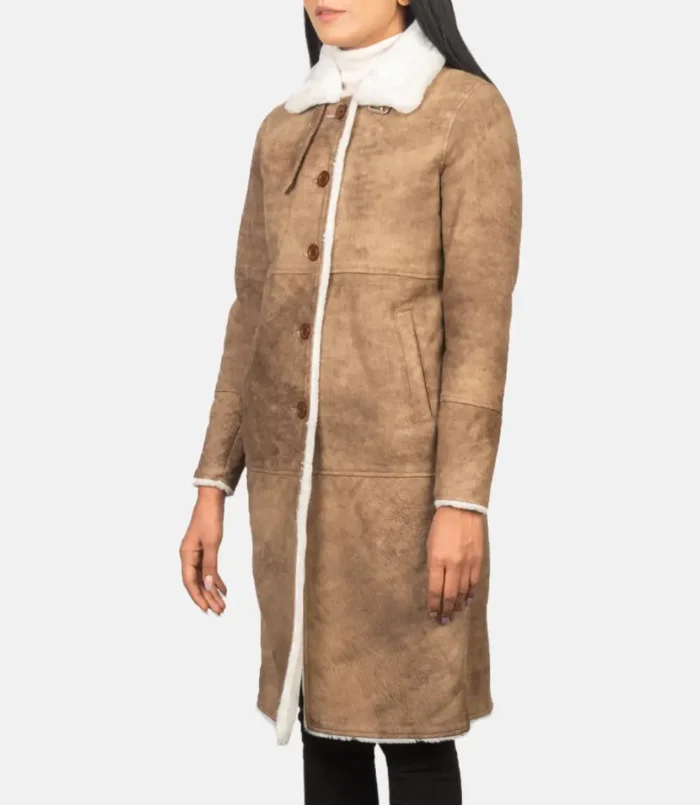 Women's Alina Shearling Brown Leather Coat