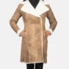 Women's Amie Distressed Brown Double Breasted Shearling Coat