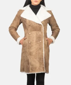 Women's Amie Distressed Brown Double Breasted Shearling Coat