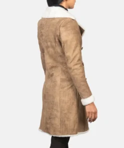 Women's Amie Distressed Brown Double Breasted Shearling Coat