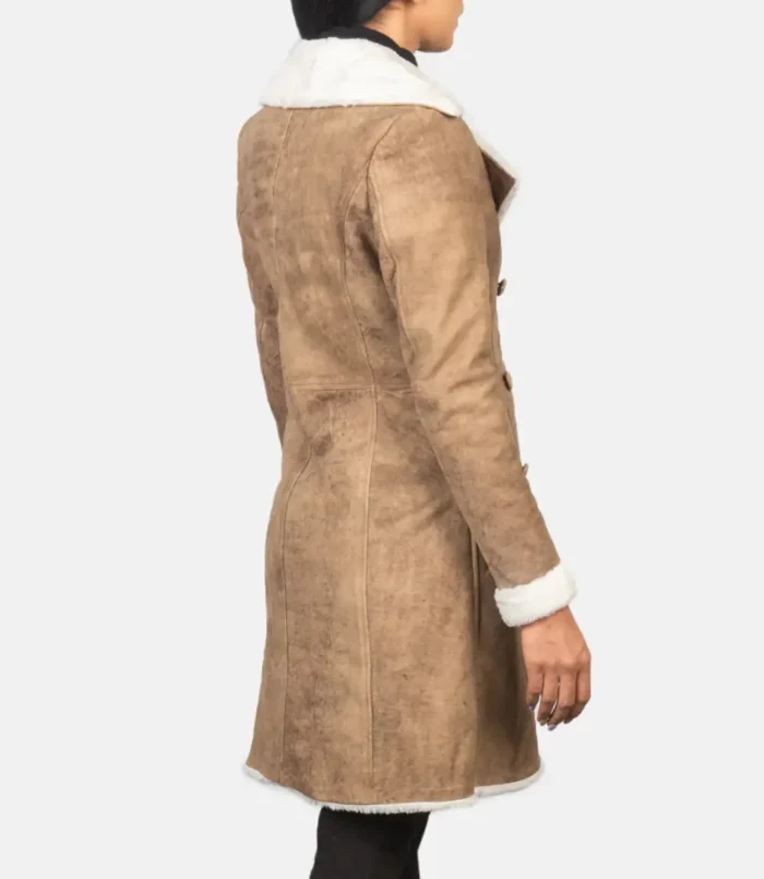 Women's Amie Distressed Brown Double Breasted Shearling Coat
