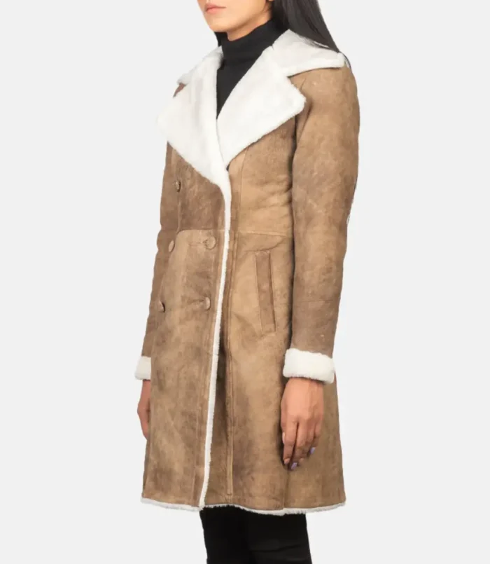 Women's Amie Distressed Brown Double Breasted Shearling Coat