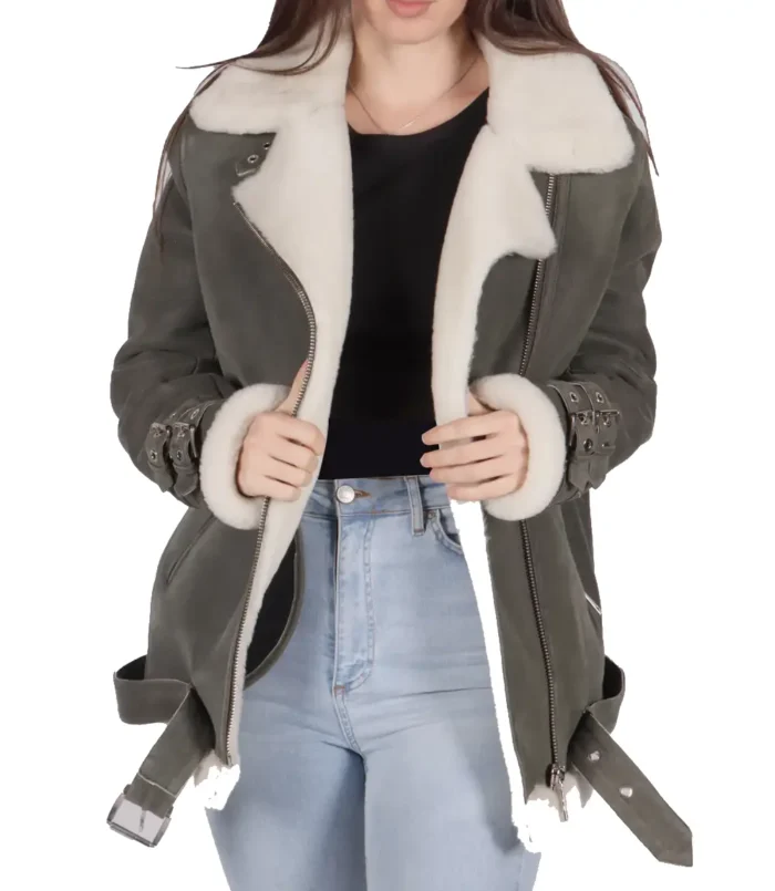 Women's Bella Grey B-3 Bomber Leather Jacket