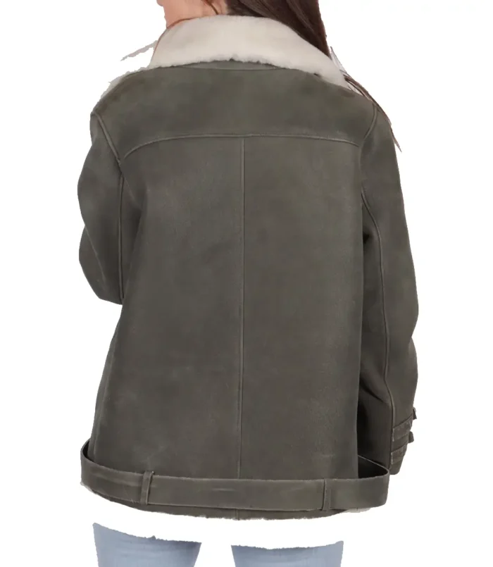 Women's Bella Grey B-3 Bomber Leather Jacket