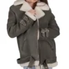 Women's Bella Grey B-3 Bomber Leather Jacket