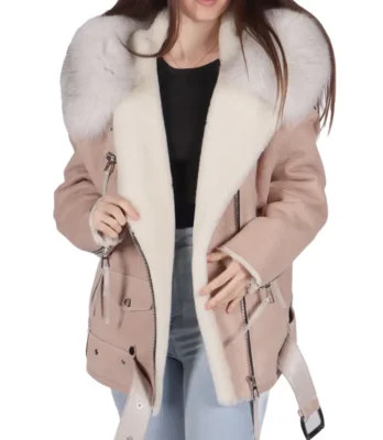 Women's Bella Pink B-3 Bomber Leather Jacket