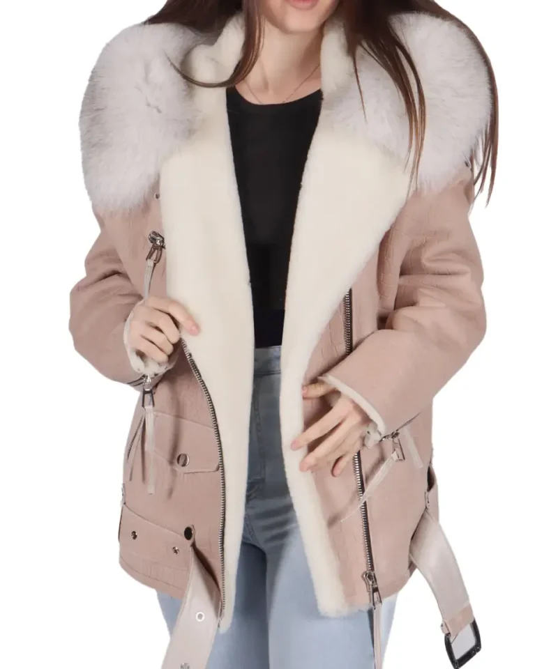 Women's Bella Pink B-3 Bomber Leather Jacket