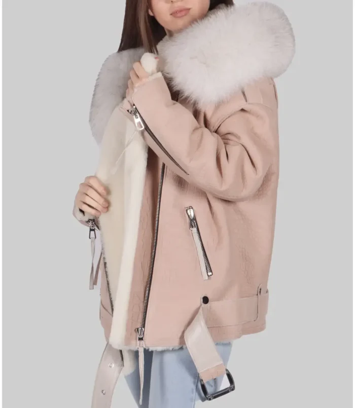 Women's Bella Pink B-3 Bomber Leather Jacket