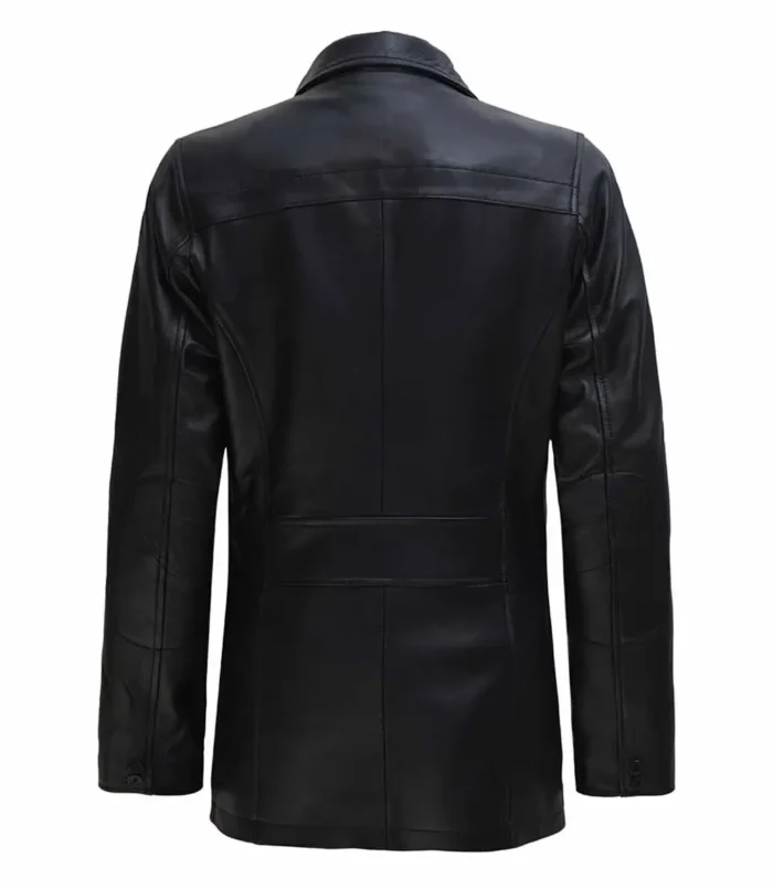 Women's Black Zipper Button Closure 3 4 Length Leather Car Coat