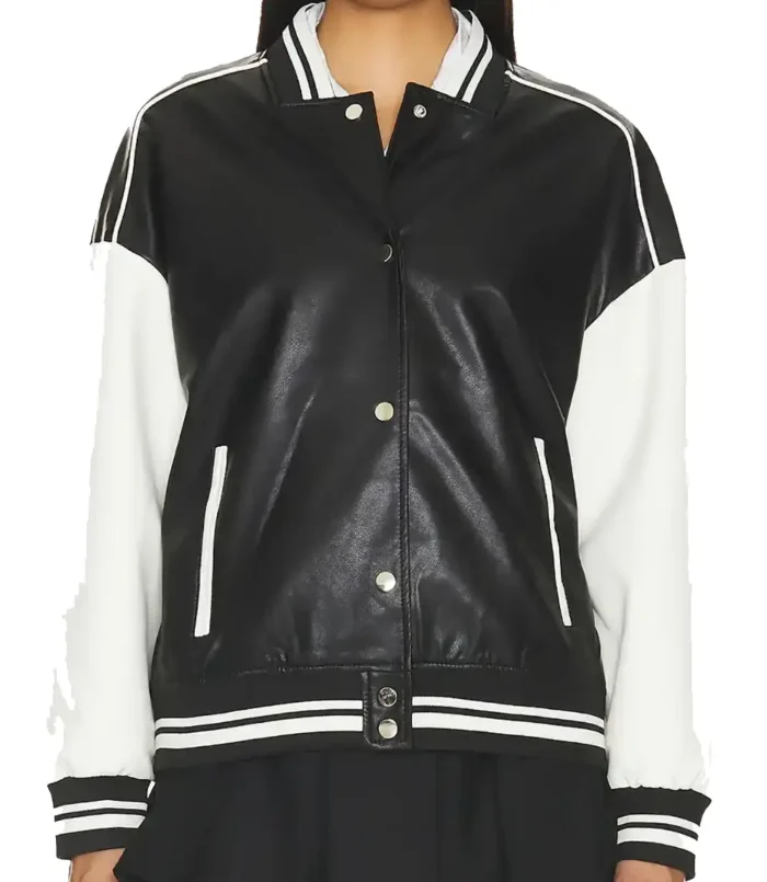 Women’s Genevieve Black and White Leather Varsity Jacket