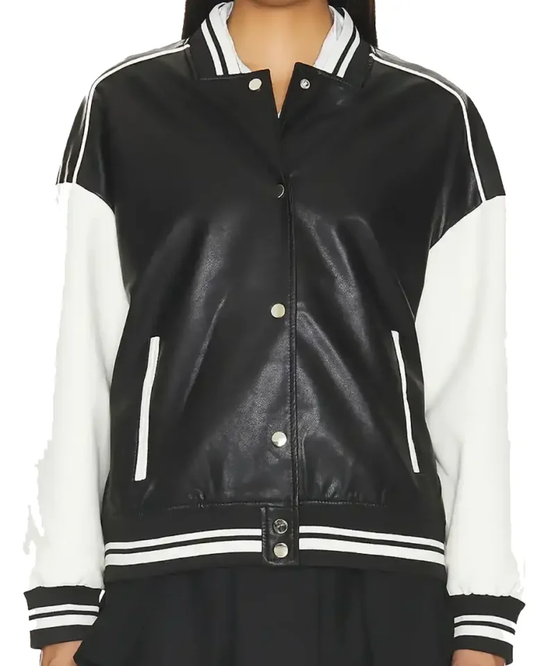 Women’s Genevieve Black and White Leather Varsity Jacket