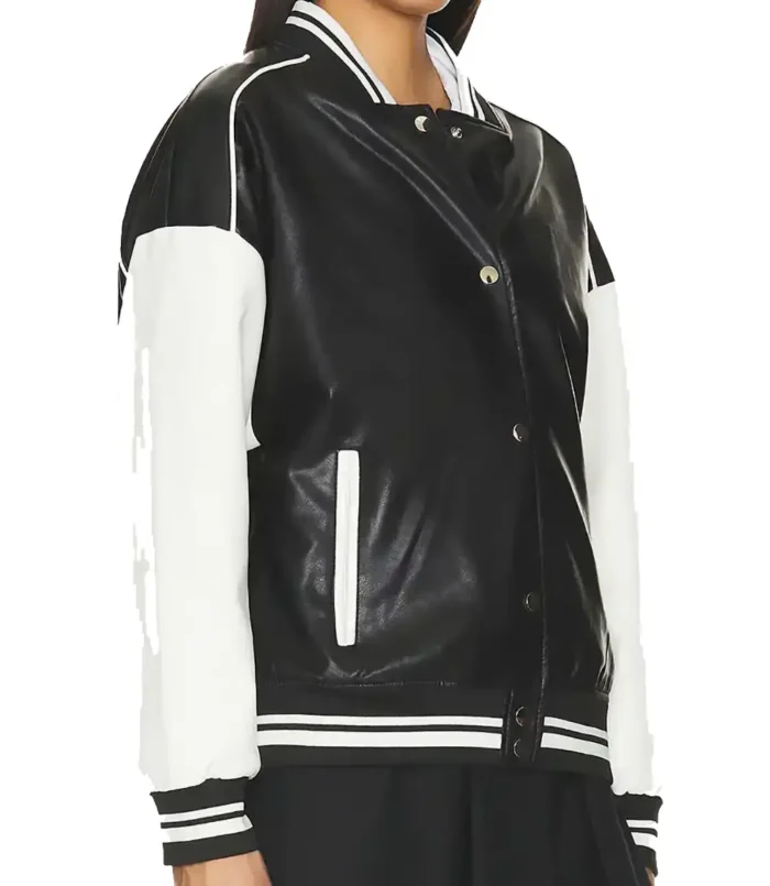 Women’s Genevieve Black and White Leather Varsity Jacket