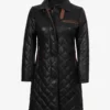 Women's Glen Black Quilted Real Leather Car Coat