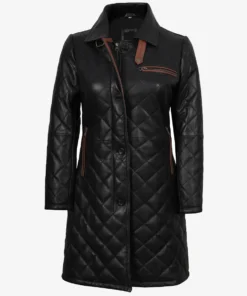 Women's Glen Black Quilted Real Leather Car Coat