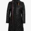 Women's Glen Black Quilted Real Leather Car Coat