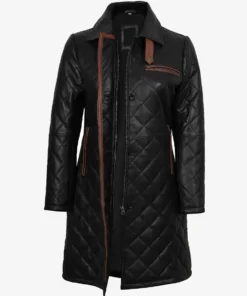 Women's Glen Black Quilted Real Leather Car Coat