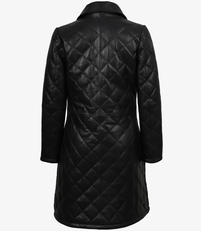 Women's Glen Black Quilted Real Leather Car Coat