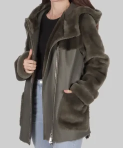 Women's Jenny Olive Green Shearling Leather Jacket