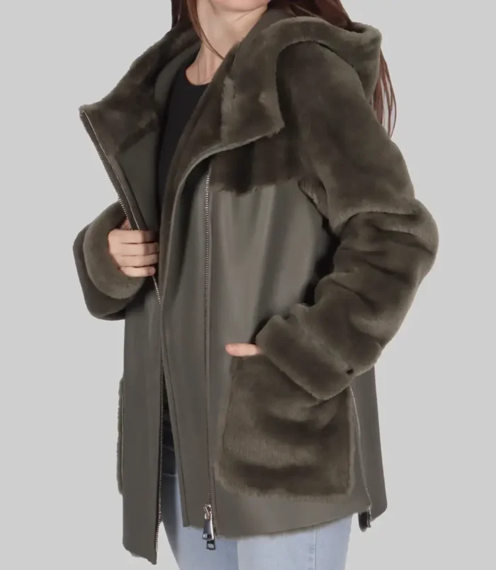 Women's Jenny Olive Green Shearling Leather Jacket
