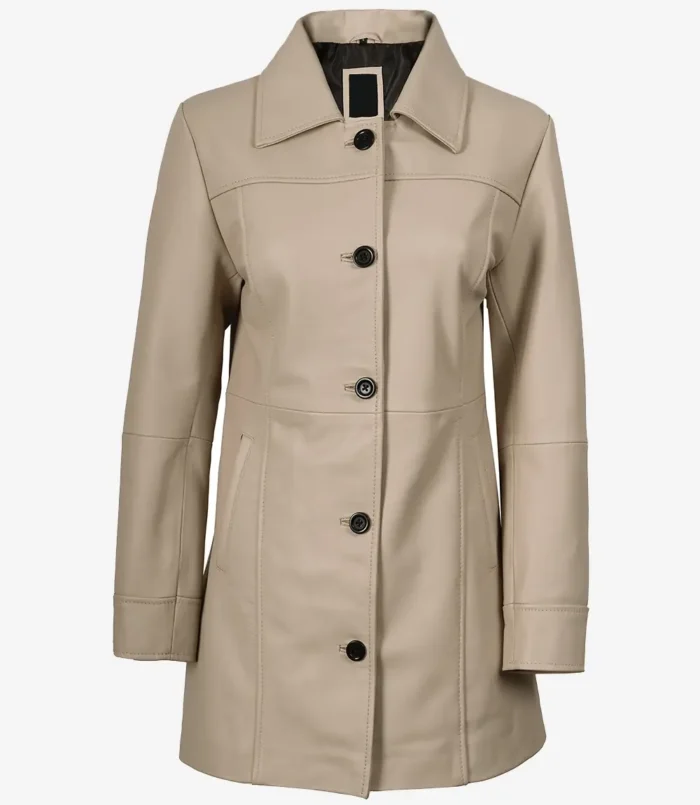 Women's Kandis Beige Real Leather Car Coat