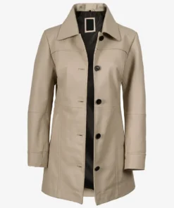 Women's Kandis Beige Real Leather Car Coat
