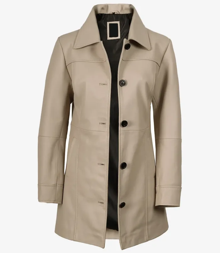 Women's Kandis Beige Real Leather Car Coat