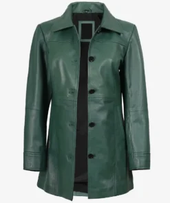 Women's Kandis Green Real Leather Car Coat