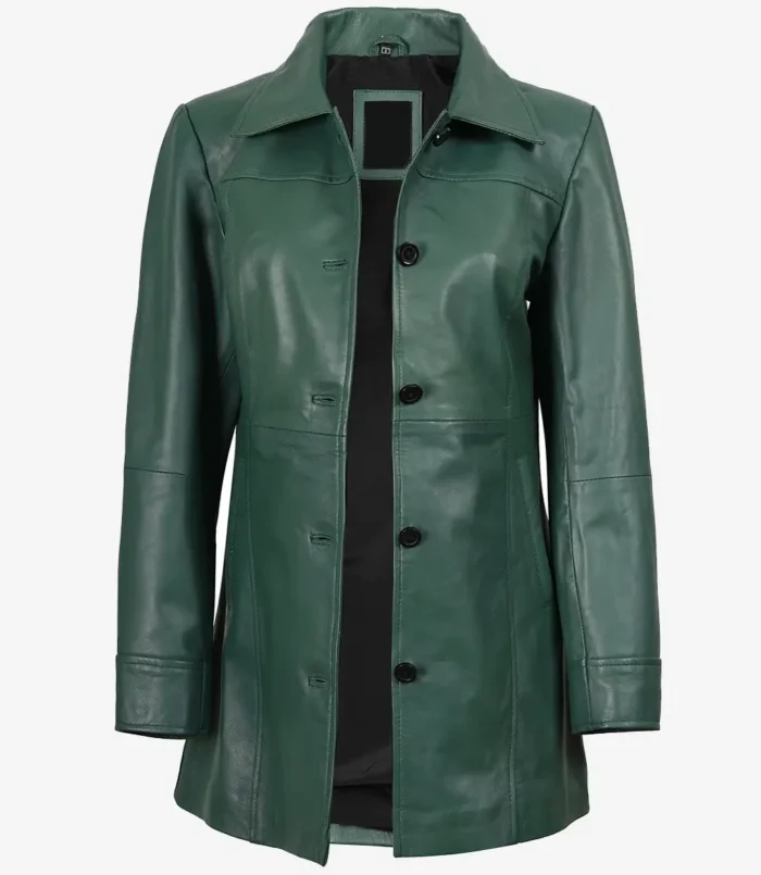 Women's Kandis Green Real Leather Car Coat