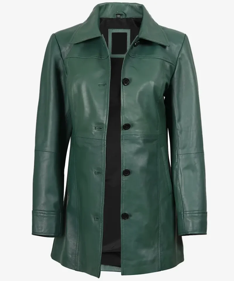 Women's Kandis Green Real Leather Car Coat