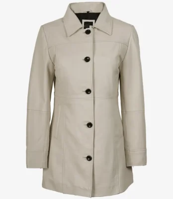 Women's Kandis Off White Real Leather Car Coat