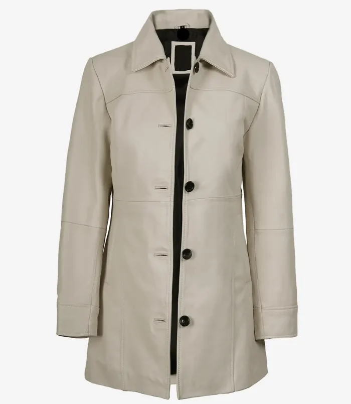 Women's Kandis Off White Real Leather Car Coat