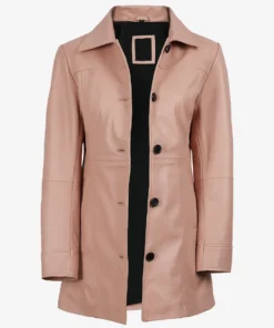 Women's Kandis Pink Real Leather Car Coat